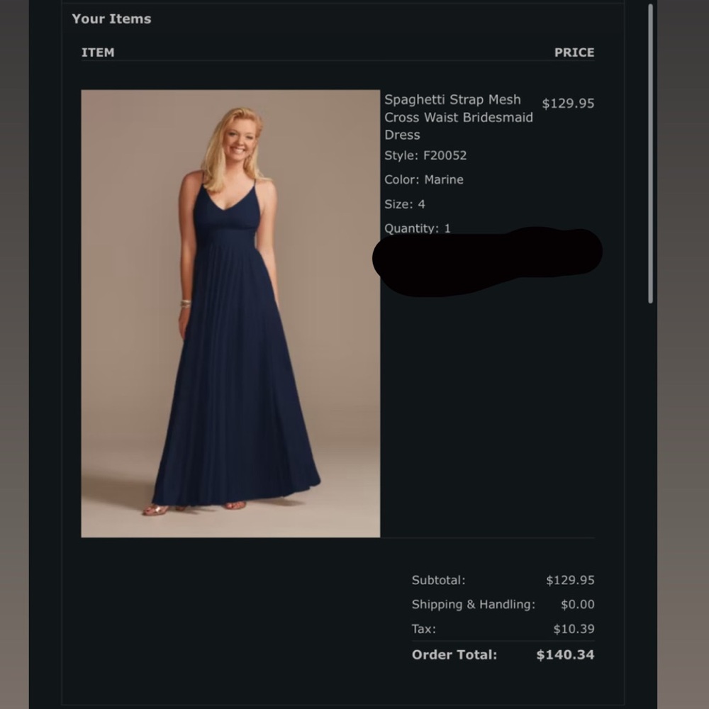 David’s Bridal Mesh Cross Waist Spaghetti Strap Bridesmaid Dress